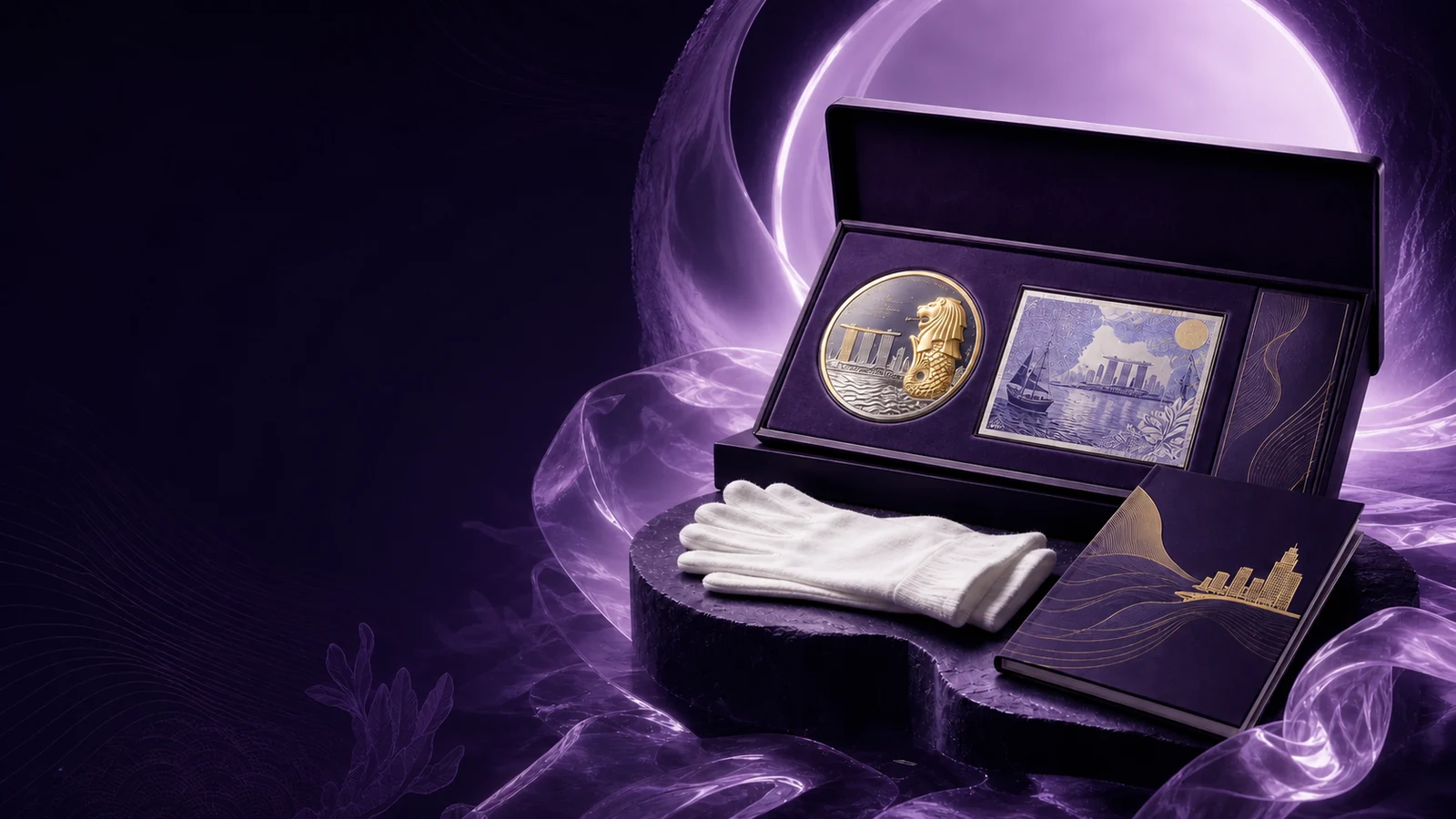 A premium collector presentation set illuminated in imperial violet